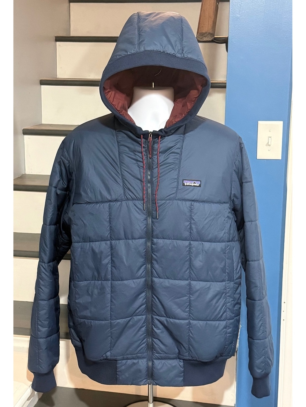 Patagonia Men’s Large Box Quilted Hoody Tidepool Blue Insulated Full Zip Jacket